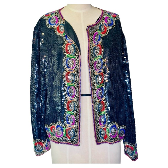 Embellished Black Jacket with Multicolor Accents - Picture 3 of 10